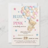 Minimalistische Boho Roze Blauw Beer Gender Reveal Kaart (Voorkant)