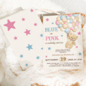 Minimalistische Boho Roze Blauw Beer Gender Reveal Kaart