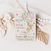 Minimalistische Boho Roze Blauw Beer Gender Reveal Kaart