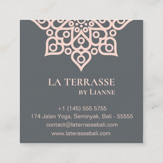 Minimalistische Boho Roze Grijs Mandala Yoga Spiri Vierkante Visitekaartje (Achterkant)