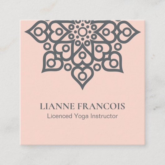 Minimalistische Boho Roze Grijs Mandala Yoga Spiri Vierkante Visitekaartje (Voorkant)