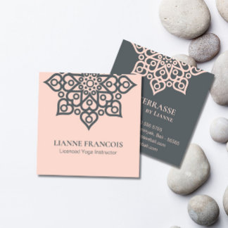 Minimalistische Boho Roze Grijs Mandala Yoga Spiri Vierkante Visitekaartje