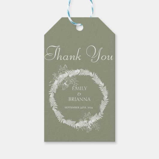 Minimalistische Boho Sage Green bruiloft Cadeaulabel (Voorkant)