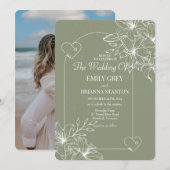 Minimalistische Boho Sage Green bruiloft Kaart (Voorkant / Achterkant)