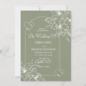Minimalistische Boho Sage Green bruiloft Kaart (Voorkant)