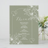 Minimalistische Boho Sage Green bruiloft Menu (Staand voorkant)