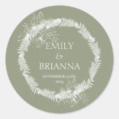 Minimalistische Boho Sage Green bruiloft Ronde Sticker (Voorkant)