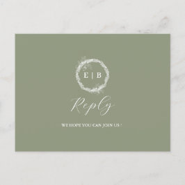Minimalistische Boho Sage Green bruiloft RSVP Brie Briefkaart
