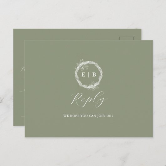 Minimalistische Boho Sage Green bruiloft RSVP Brie Briefkaart (Voorkant / Achterkant)