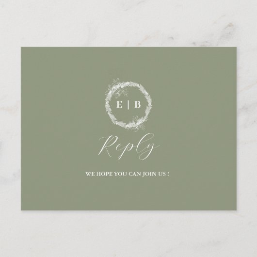 Minimalistische Boho Sage Green bruiloft RSVP Brie Briefkaart (Voorkant)