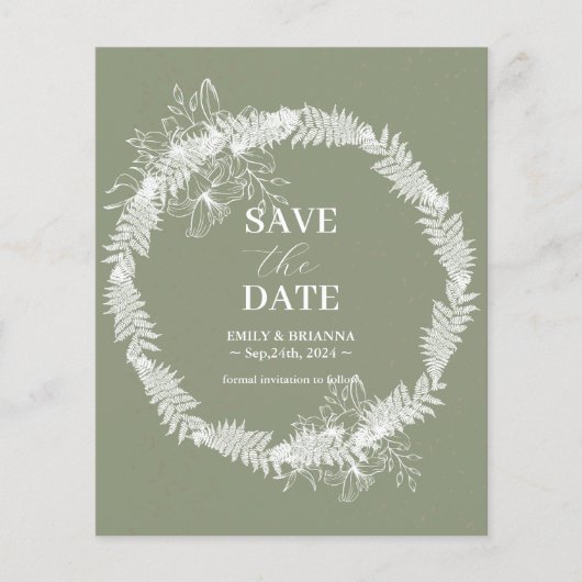 Minimalistische Boho Sage Green bruiloft Save the Flyer (Voorkant)