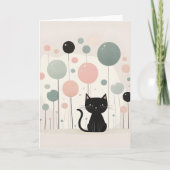 Minimalistische Boho Schattige Black Cat met Ballo Kaart (Voorkant)