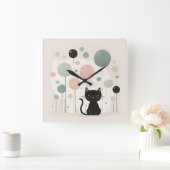 Minimalistische Boho Schattige Zwarte Kat Kwekerij Vierkante Klok (Huis)