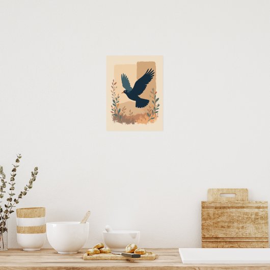 Minimalistische Boho Soaring Bird Abstracte muurku Poster (Keuken)