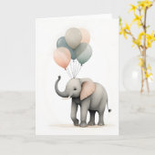 Minimalistische Boho stijl Olifant met Ballonnen B Kaart (Gele Bloem)