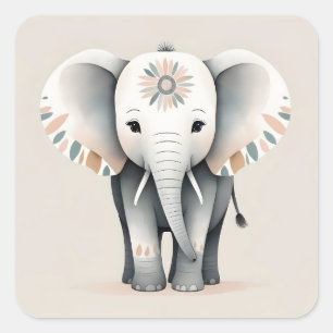 Minimalistische Boho stijl versierde olifant Vierkante Sticker