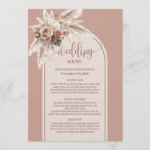 Minimalistische Boho Stof Roze Pampas Salie Bloem  Menu (Voorkant)