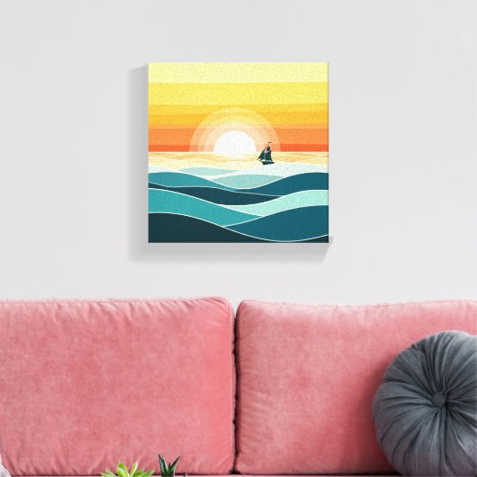 Minimalistische Boho Sunrise Ocean Wall Art - Gold Canvas Afdruk (Insitu (Woonkamer))