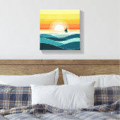 Minimalistische Boho Sunrise Ocean Wall Art - Gold Canvas Afdruk (Insitu (Slaapkamer))