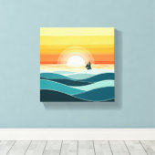 Minimalistische Boho Sunrise Ocean Wall Art - Gold Canvas Afdruk (Insitu (Houten vloer))