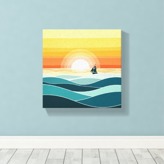 Minimalistische Boho Sunrise Ocean Wall Art - Gold Canvas Afdruk (Insitu (Houten vloer))