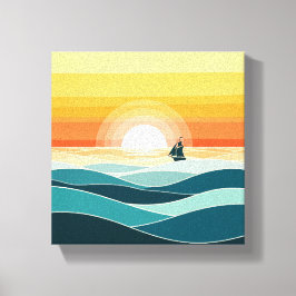 Minimalistische Boho Sunrise Ocean Wall Art - Gold Canvas Afdruk
