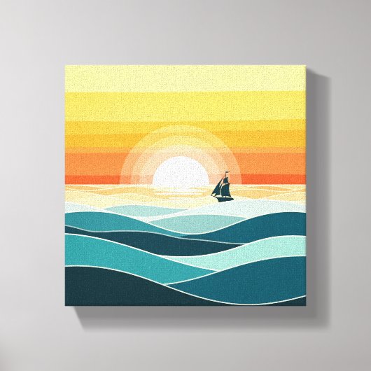 Minimalistische Boho Sunrise Ocean Wall Art - Gold Canvas Afdruk (Voorkant)