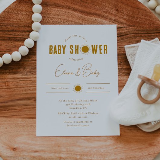 Minimalistische Boho Sunshine Baby shower uitnodig Kaart