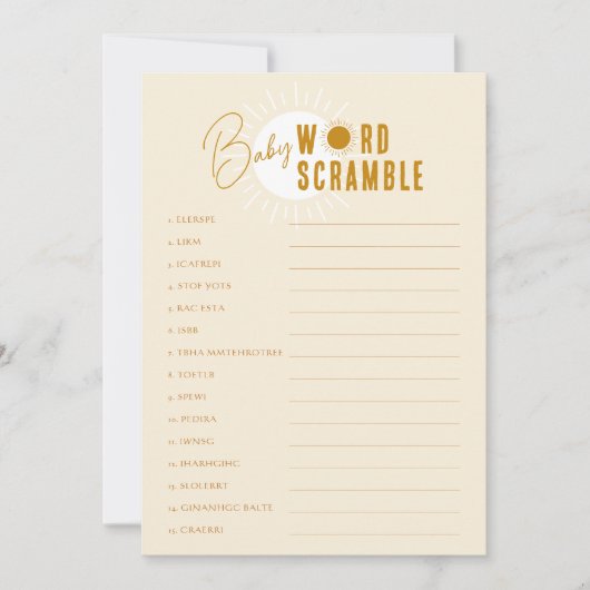 Minimalistische Boho Sunshine Baby Word Scramble K Kaart (Voorkant)