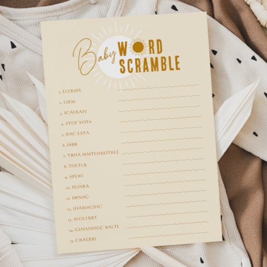 Minimalistische Boho Sunshine Baby Word Scramble K Kaart