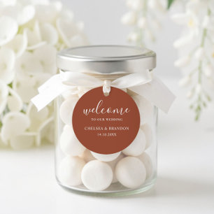 Minimalistische Boho Terracotta Oranje Welkom Huwe Ronde Sticker