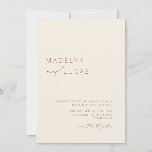 Minimalistische Boho Terracotta QR Code Wedding Kaart (Voorkant)