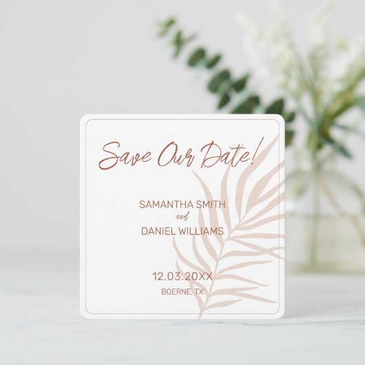 Minimalistische Boho Trouwfoto Save The Date (Staand voorkant)