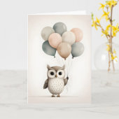 Minimalistische Boho Uil met Ballonnen Blank Groet Kaart (Gele Bloem)