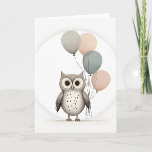 Minimalistische Boho Uil met Ballonnen Lege Kaart