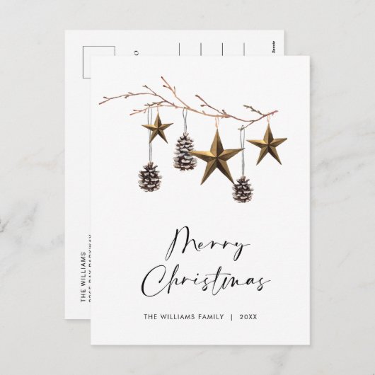 Minimalistische Boho Vrolijke Kerstgroet Feestdagenkaart (Voorkant / Achterkant)