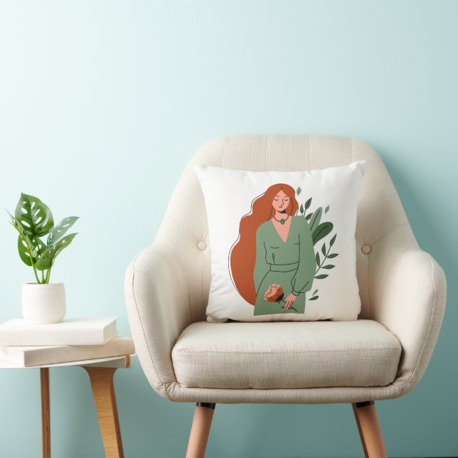 Minimalistische Boho Vrouw Illustratie Worp Kussen (Stoel)
