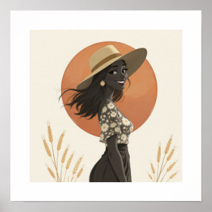 Minimalistische Boho Vrouw Strohoed Aesthetic Kuns Poster