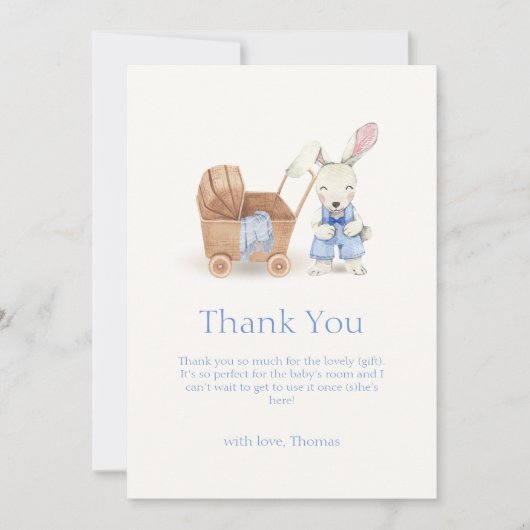 Minimalistische Boho wandelwagen Konijn Jongen Bab Bedankkaart (Voorkant)