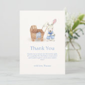 Minimalistische Boho wandelwagen Konijn Jongen Bab Bedankkaart (Staand voorkant)