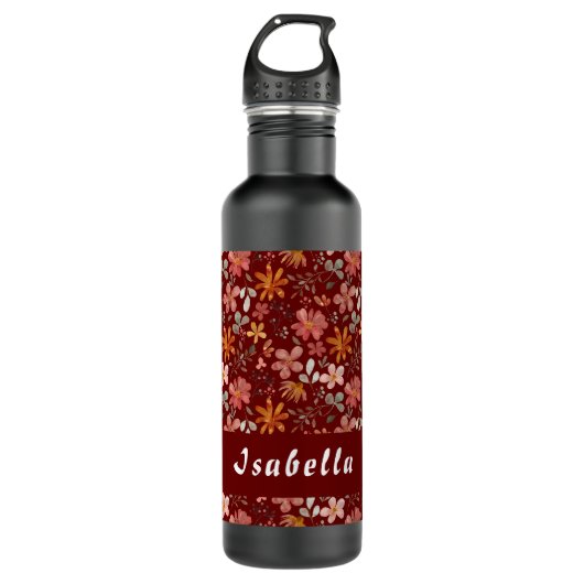 Minimalistische boho waterverf bloemrood waterfles  (Voorkant)