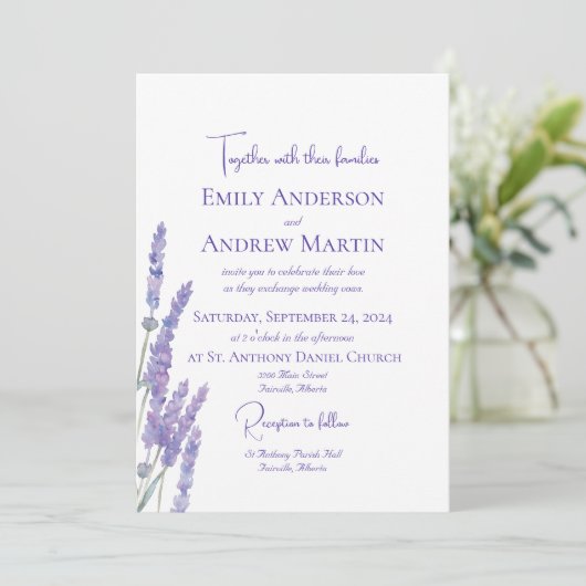 Minimalistische Boho Waterverf Lavendel Bloemenbru Kaart (Staand voorkant)