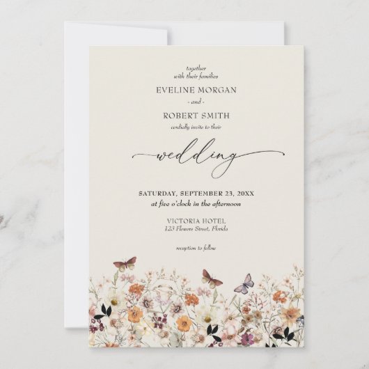 Minimalistische Boho waterverf wilde bloemen herfs Kaart (Voorkant)