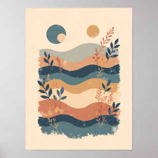 Minimalistische Boho Wave Pattern Abstracte muurku Poster