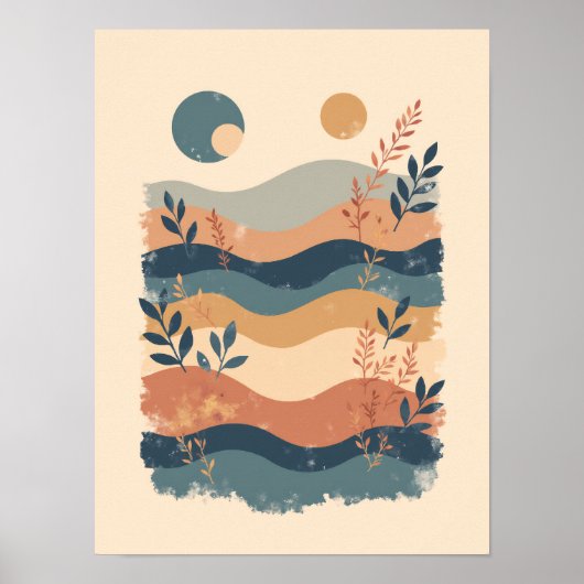 Minimalistische Boho Wave Pattern Abstracte muurku Poster (Voorkant)