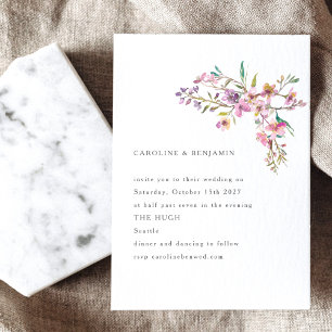 Minimalistische Boho Whimsical Roze Wilde Bloemen Kaart