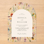 Minimalistische Boho Wildflower Bloemen Bruiloft Acryl Uitnodigingen (Voorkant)