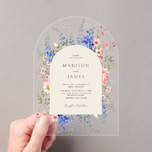 Minimalistische Boho Wildflower Bloemen Bruiloft Acryl Uitnodigingen