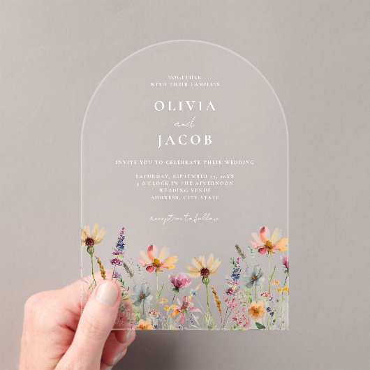 Minimalistische Boho Wildflower Bloemen Bruiloft Acryl Uitnodigingen (Insitu (Draagbaar))
