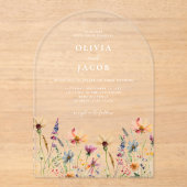 Minimalistische Boho Wildflower Bloemen Bruiloft Acryl Uitnodigingen (Voorkant)